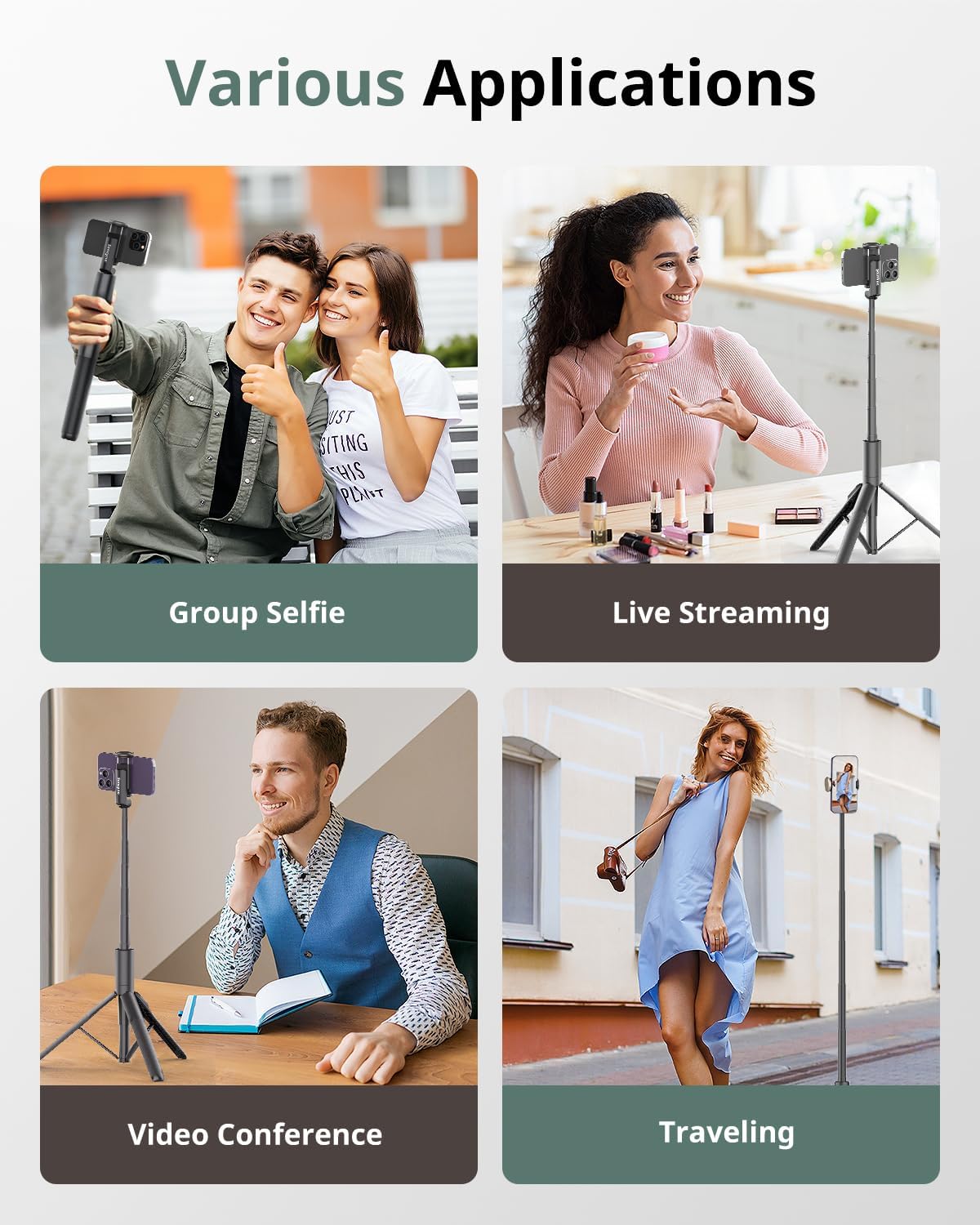 Sensyne 60" Phone Tripod - Selfie Stick, Lightweight All in One Phone Tripod Integrated with Wireless Remote Compatible with All Cell Phones for Selfie/Video Recording/Photo/Live Stream/Vlog(Black)