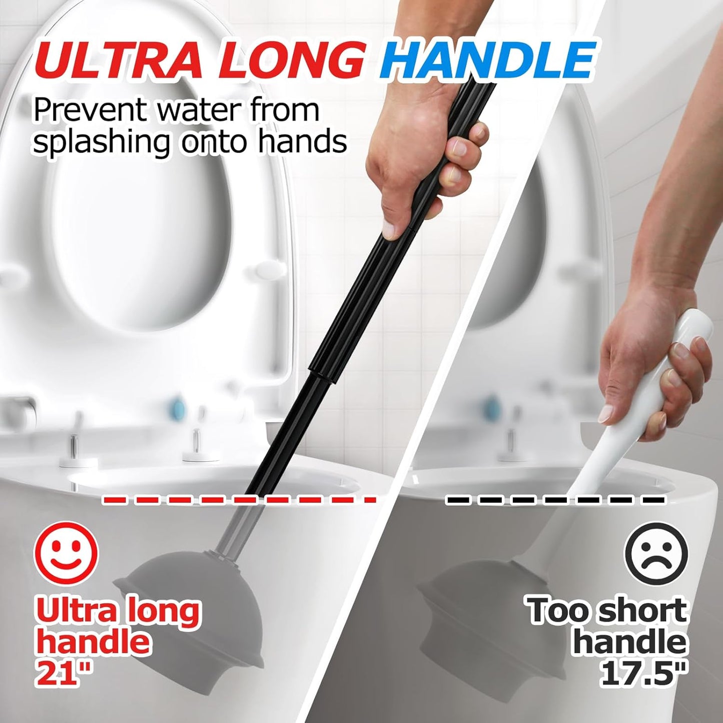 2 in 1 Toilet Plunger and Brush Set,Extended Handle Plunger,Toilet Bowl Brush Plunger Set, Bathroom Cleaning Tools ,Toilet Brush Plunger Combo,Cleaning Brush,Bathroom Cleaning Supplies