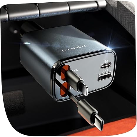 LISEN Retractable Car Charger, 69W USB C Car Accessories Adapter for iPhone 16 USB C Charger Fast Charging, Fathers Day for Gifts, Travel Essentials Gifts for Women Men, for iPhone 16 15 14 13 12