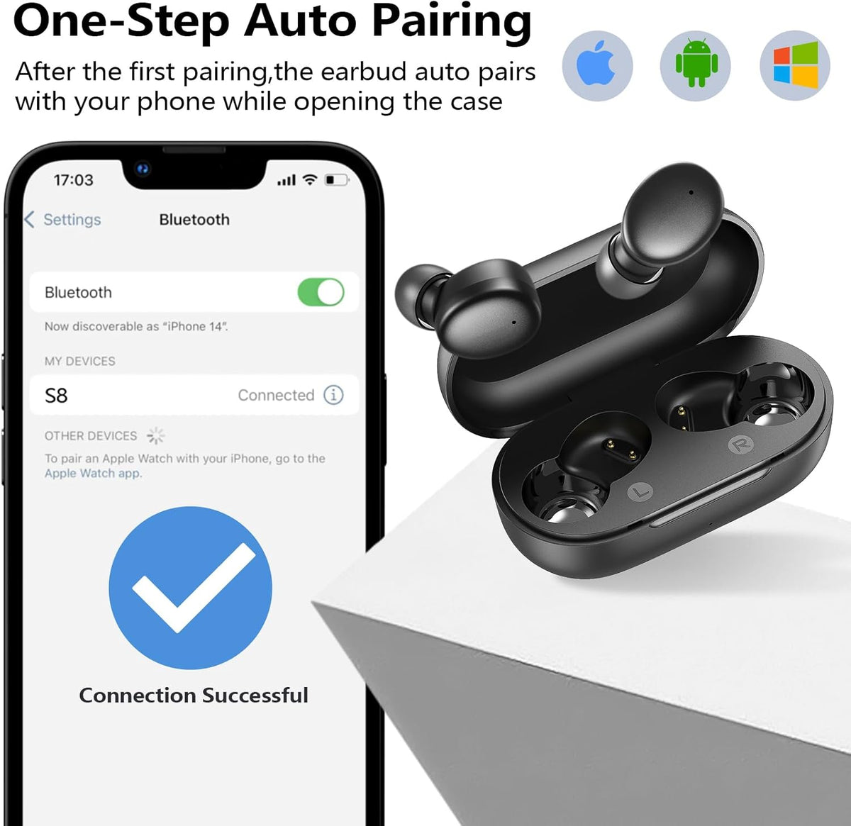 kurdene Wireless Earbuds Bluetooth 5.3 in Ear Buds Light Weight Headphones,Deep Bass Sound,Built in Mics Headset,Clear Calls Earphones for Sports Workout