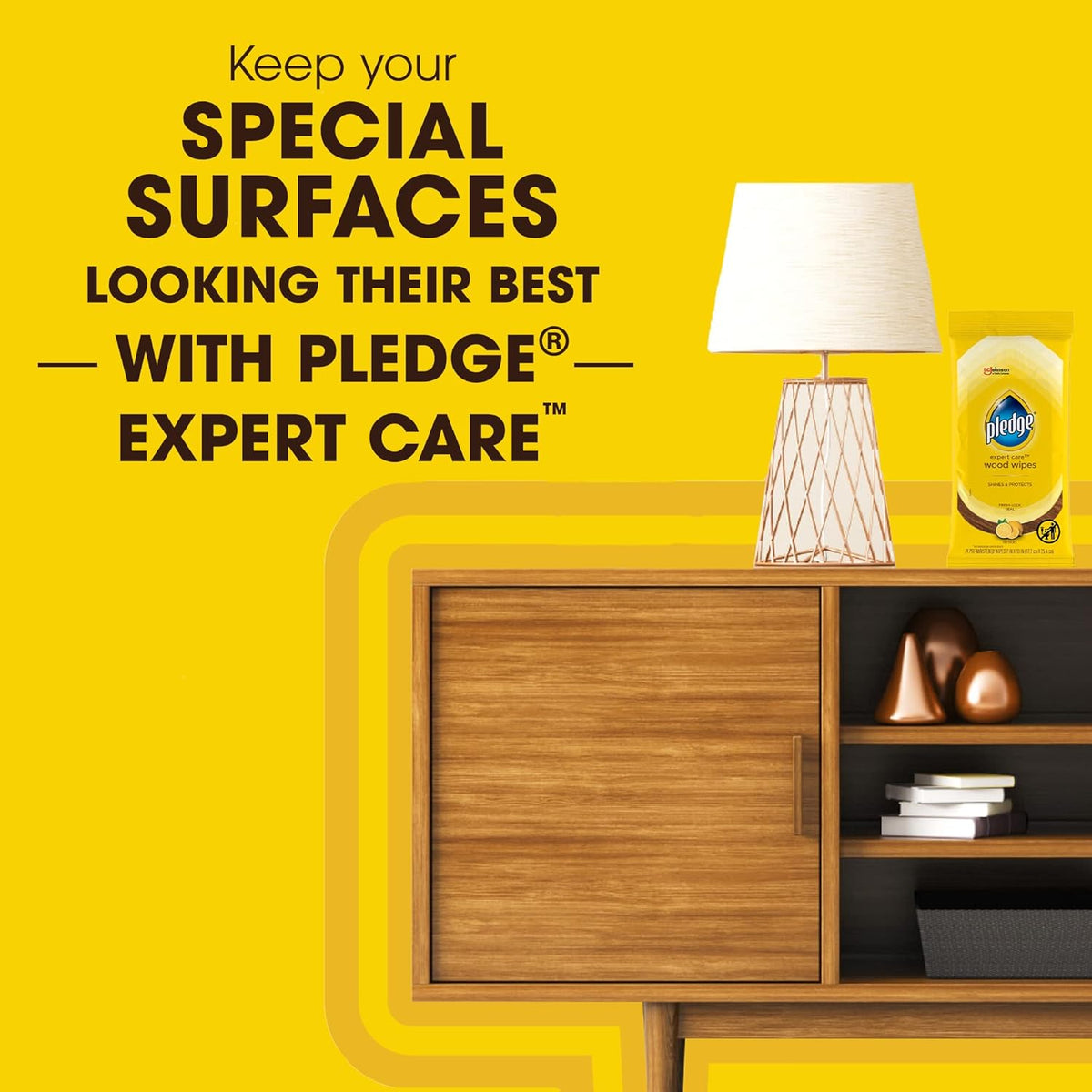 Pledge Expert Care Enhancing Wood Wipes, Lemon Scent, 24 Count