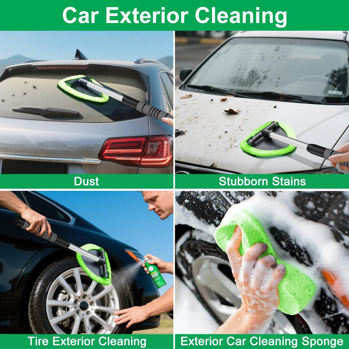 XINDELL Windshield Cleaner Tool – Car Interior Window Cleaning Kit with Extendable Handle & 4 Microfiber Pads, Auto Wiper Inside Windshield Brush for Car & Home Windows