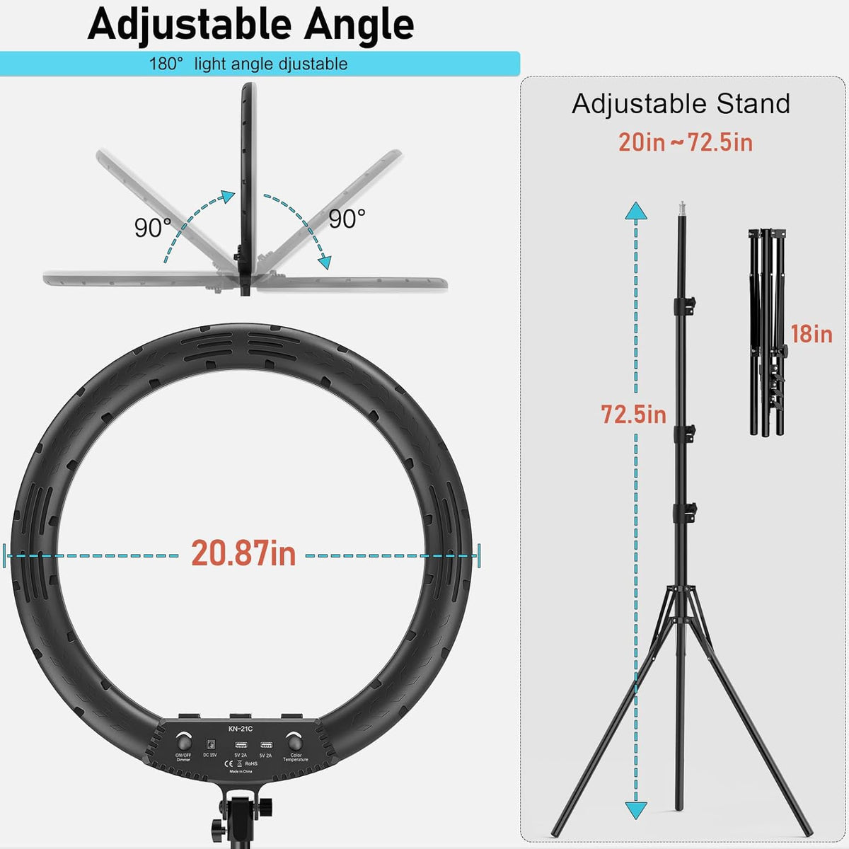 Hagibis 21 inch Ring Light with Stand Outer 55W 5600k Dimmable LED Light, Tripod Stand,and Phone Holder,Remote Controller,Carrying Bag ,CRI 97+ 2540lux, for Streaming Home Office Zoom Call Lighting