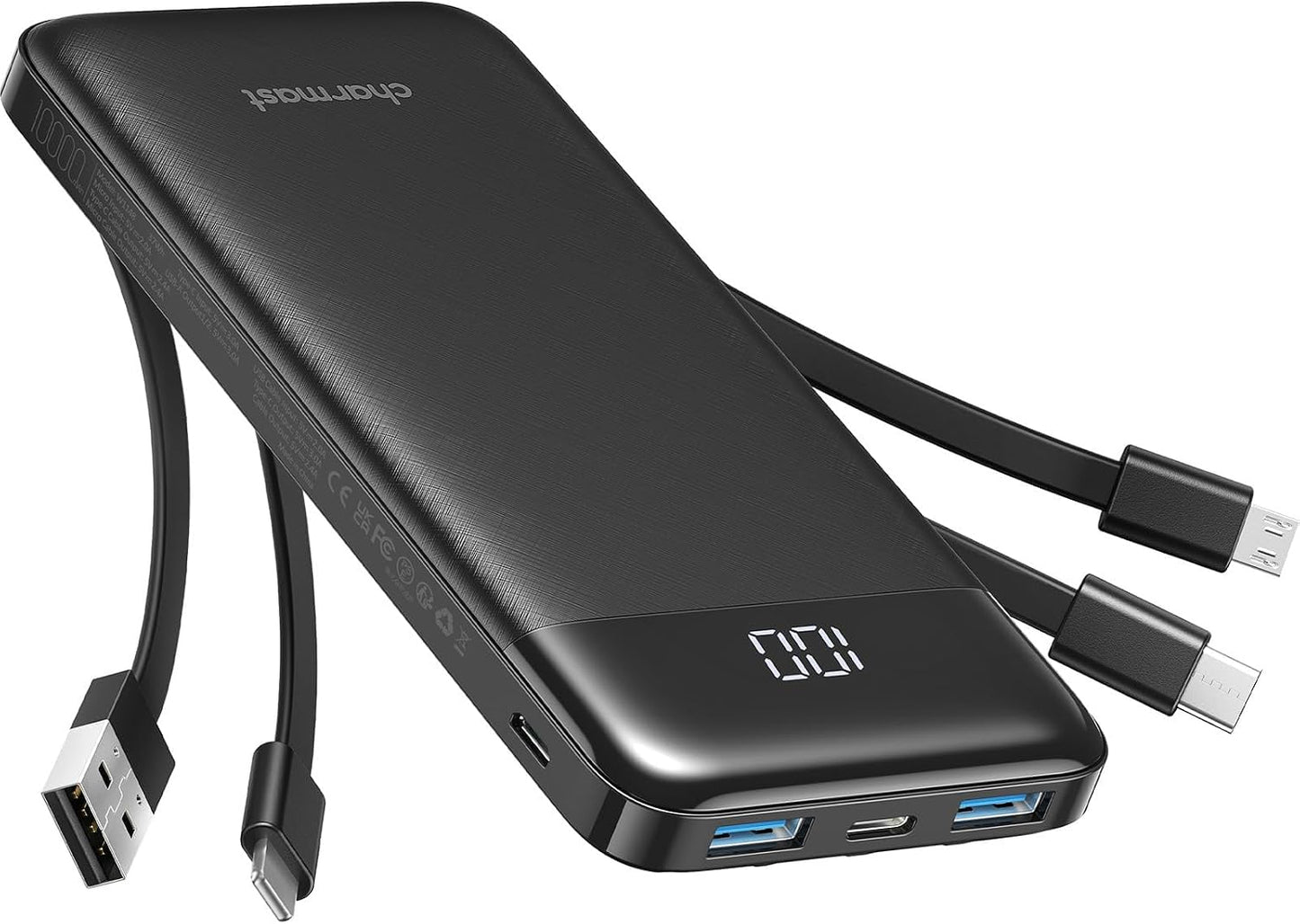 charmast Portable Charger Power Bank with Reinforced Built-in 4 Cables