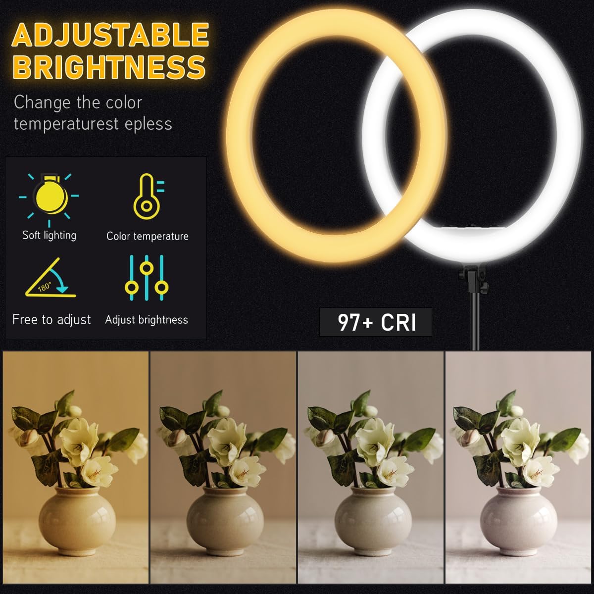 Hagibis 21 inch Ring Light with Stand Outer 55W 5600k Dimmable LED Light, Tripod Stand,and Phone Holder,Remote Controller,Carrying Bag ,CRI 97+ 2540lux, for Streaming Home Office Zoom Call Lighting