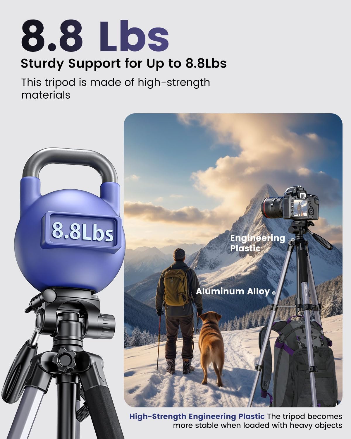 CAMBOFOTO 74″ Aluminum Camera Tripod – Heavy‐Duty Professional Tripod Stand for DSLR & Mirrorless Cameras, Smartphones & GoPro – Lightweight Travel Tripod with 360° Pan Head & Phone Mount