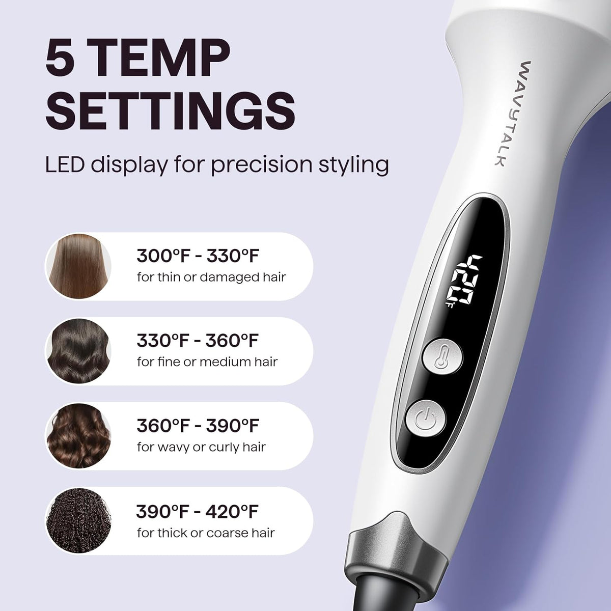 Wavytalk Blowout Boost Thermal Brush, 1.5 inch Heated Round Brush for Blowout Look, Negative Ion Technology, Ceramic Tourmaline, 5 Temperature Settings, Dual Voltage, White