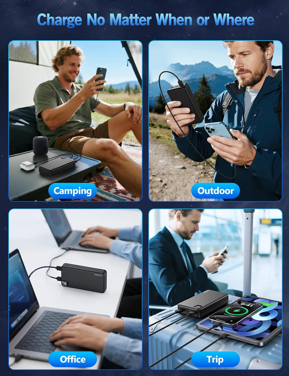 Portable Charger Power Bank, 56800mAh Portable Power Bank, PD 22.5 W Fast Charging Large Capacity Battery Pack for Travel Camping Essential Compatible with iPhone 17/16/15/14/13 Series, iPad-Black