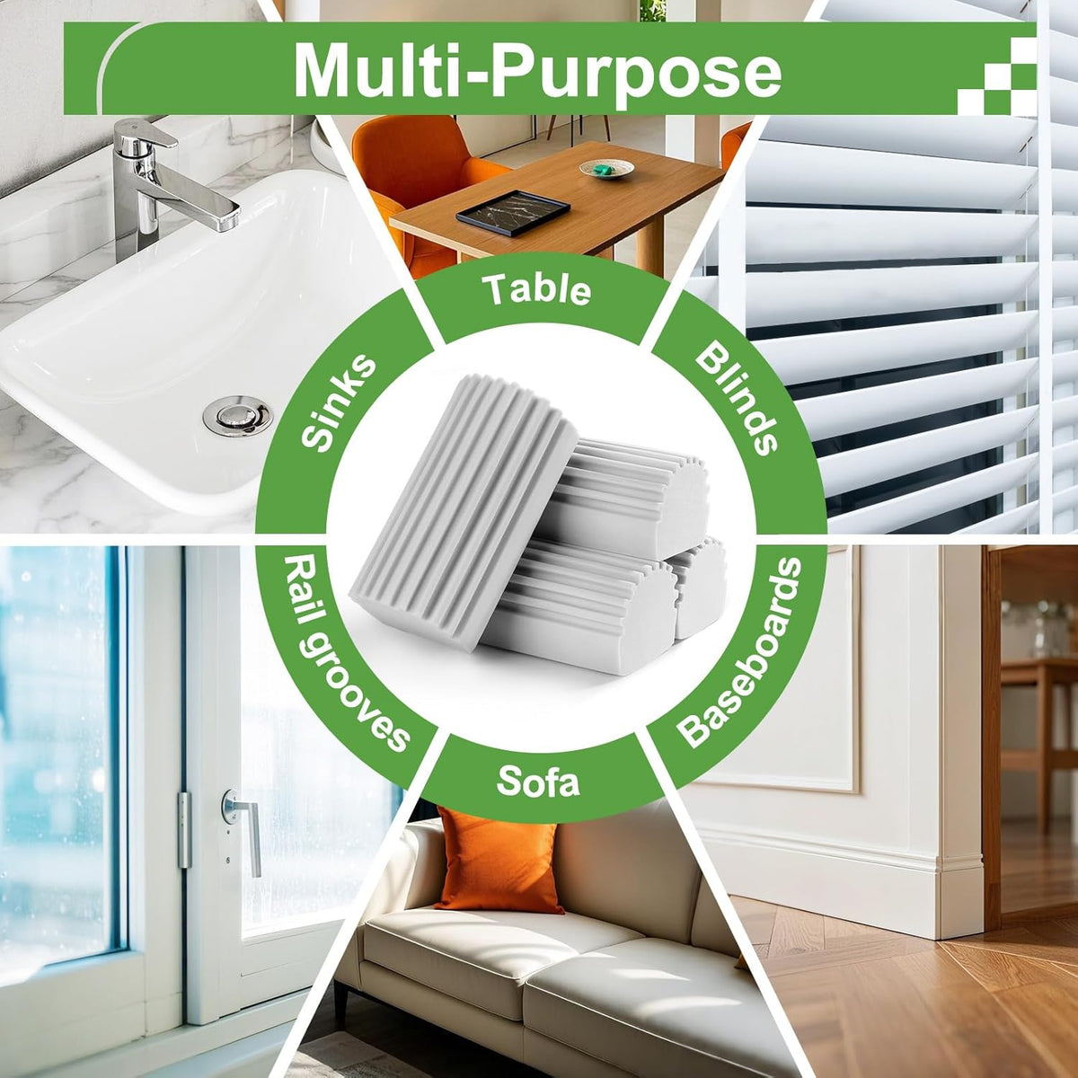 4-Pack Damp Clean Duster Sponge, Sponge Cleaning Brush, Duster for Cleaning Blinds, Glass, Baseboards, Vents, Railings, Mirrors,Window Track Grooves and Faucets(Gray)