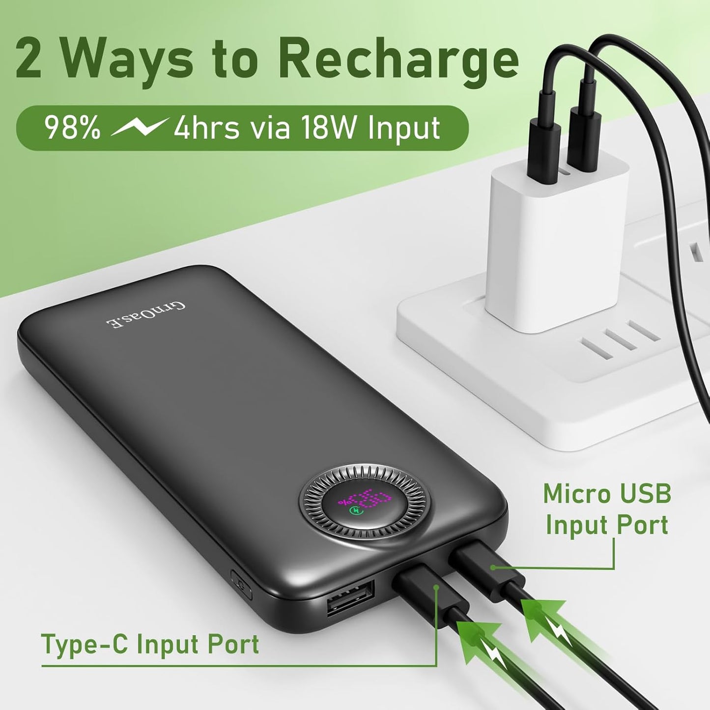 Power Bank,10000mAh 22.5W Max Portable Charger Built in Cables,4 Outputs 2 Inputs External Phone Powerbank,5V/3A Fast Charging Travel Charger for iPhone Android iPad,(Pearl Black)