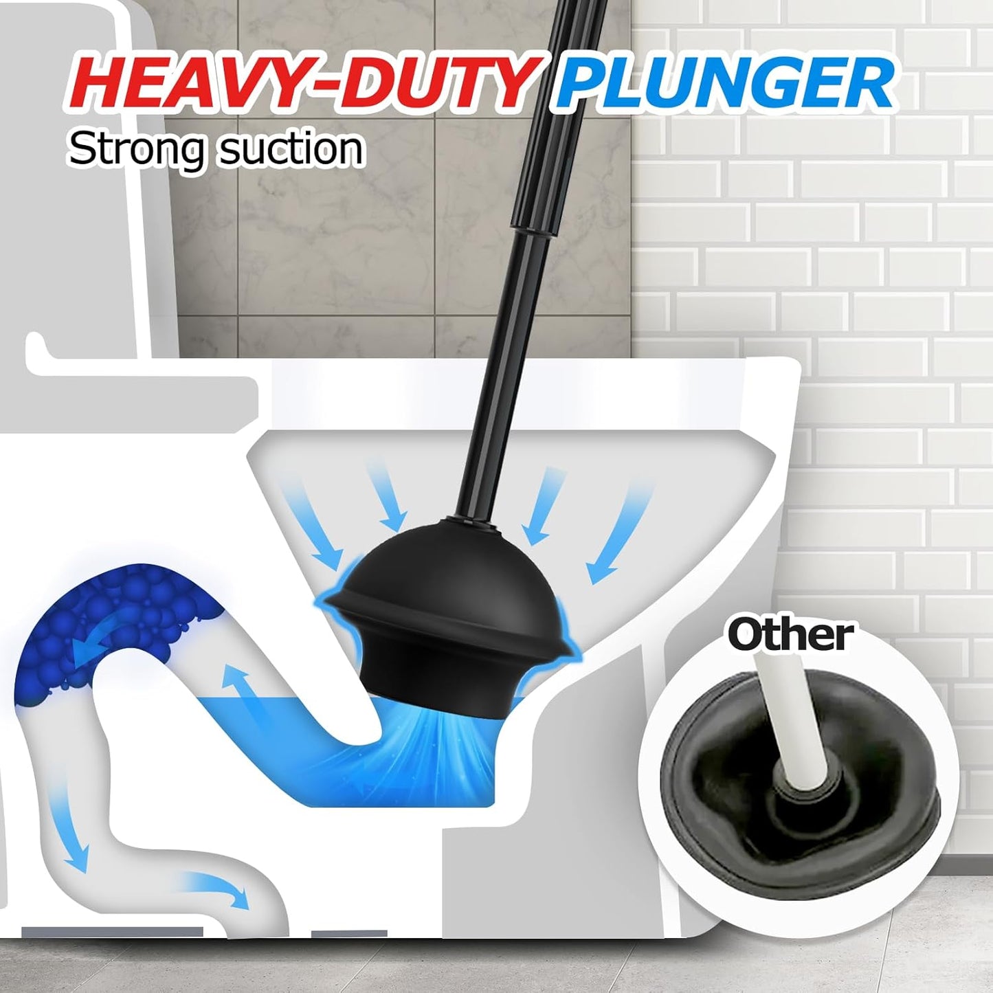2 in 1 Toilet Plunger and Brush Set,Extended Handle Plunger,Toilet Bowl Brush Plunger Set, Bathroom Cleaning Tools ,Toilet Brush Plunger Combo,Cleaning Brush,Bathroom Cleaning Supplies