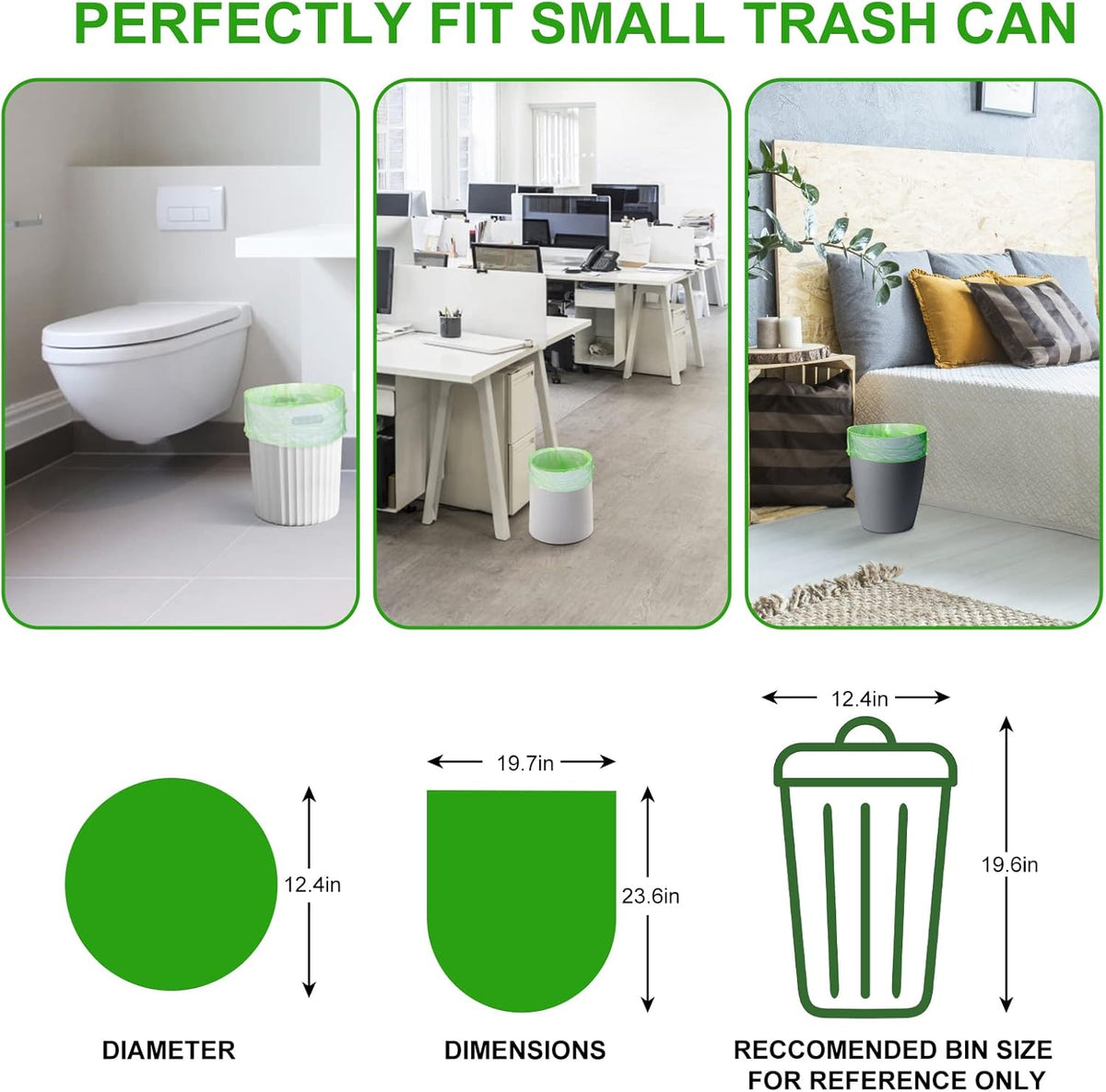 Small Trash Bags 4-6 Gallon, Inwaysin 200 Count Biodegradable Trash Bags 4 Gallon, Extra Strong Small Garbage Bags Unscented, Size Expanded, Green, for Bathroom Bedroom Office Kitchen Trash Can