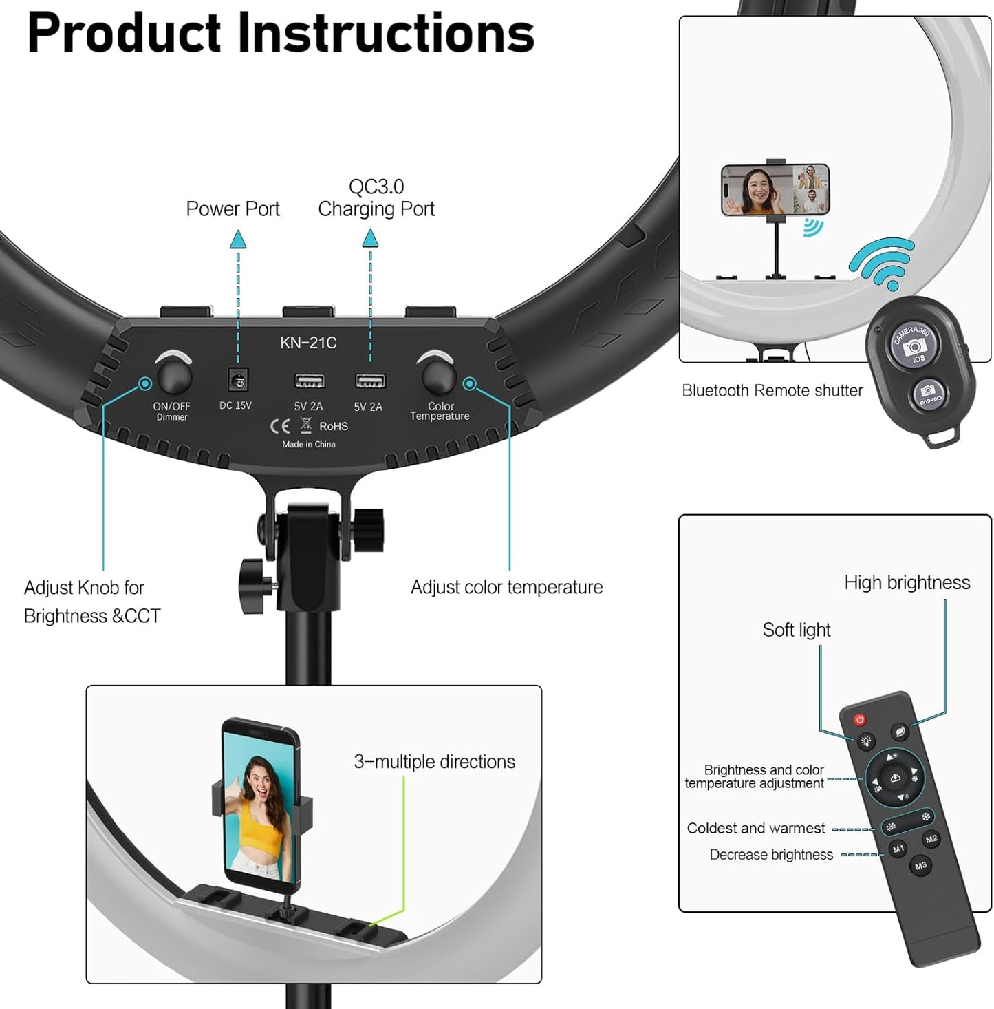 Hagibis 21 inch Ring Light with Stand Outer 55W 5600k Dimmable LED Light, Tripod Stand,and Phone Holder,Remote Controller,Carrying Bag ,CRI 97+ 2540lux, for Streaming Home Office Zoom Call Lighting