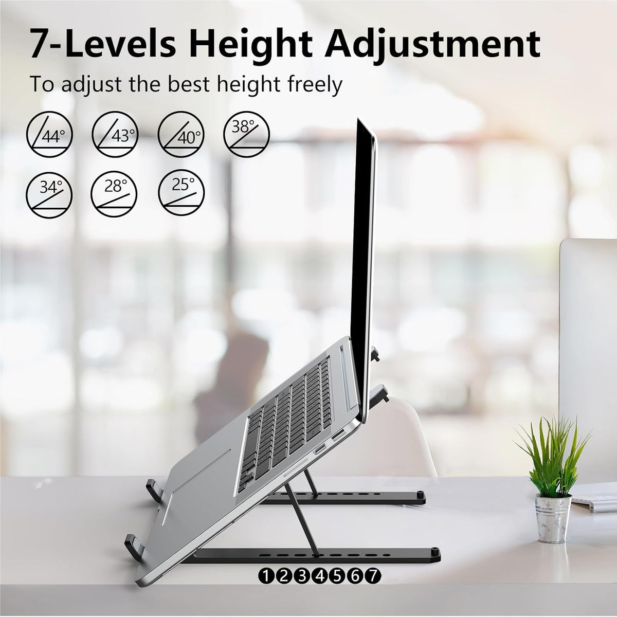 Tonmom Laptop Stand for Desk, Adjustable Laptop Riser ABS+Silicone Foldable Portable Notebook Holder, Ventilated Cooling Notebook Mount Computer Stand for 10-15.6” Laptops,Tablets-Black
