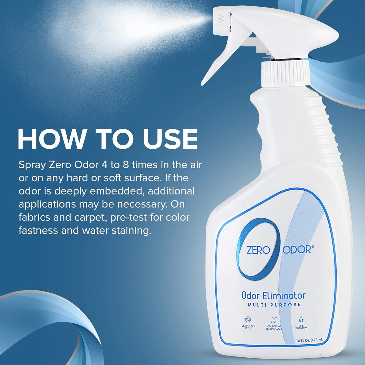 Zero Odor - Multi-Purpose Strong Odor Eliminator for Home, Office, Car, Bathroom, Hotel, Room Deodorizer, and Odor Neutralizer, 16oz