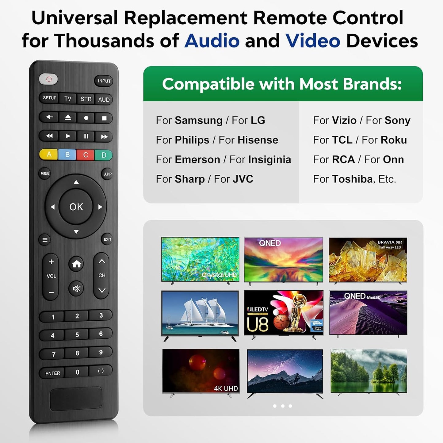 Universal TV Remote Control Compatible with Samsung, LG, Sony, Vizio & More Smart TVs