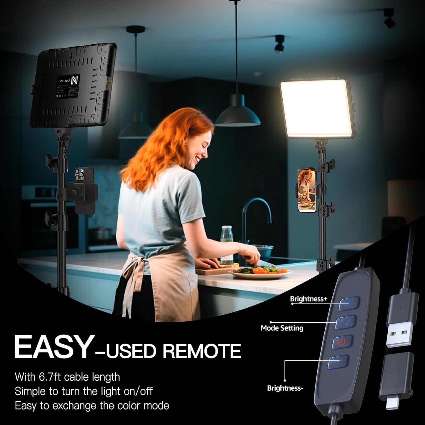 2-Pack LED Video Light Kit, NiceVeedi Studio Light, 2800-6500K Dimmable Photography Lighting Kit with Tripod Stand&Phone Holder, 73" Stream Light for Video Recording, Game Streaming, YouTube