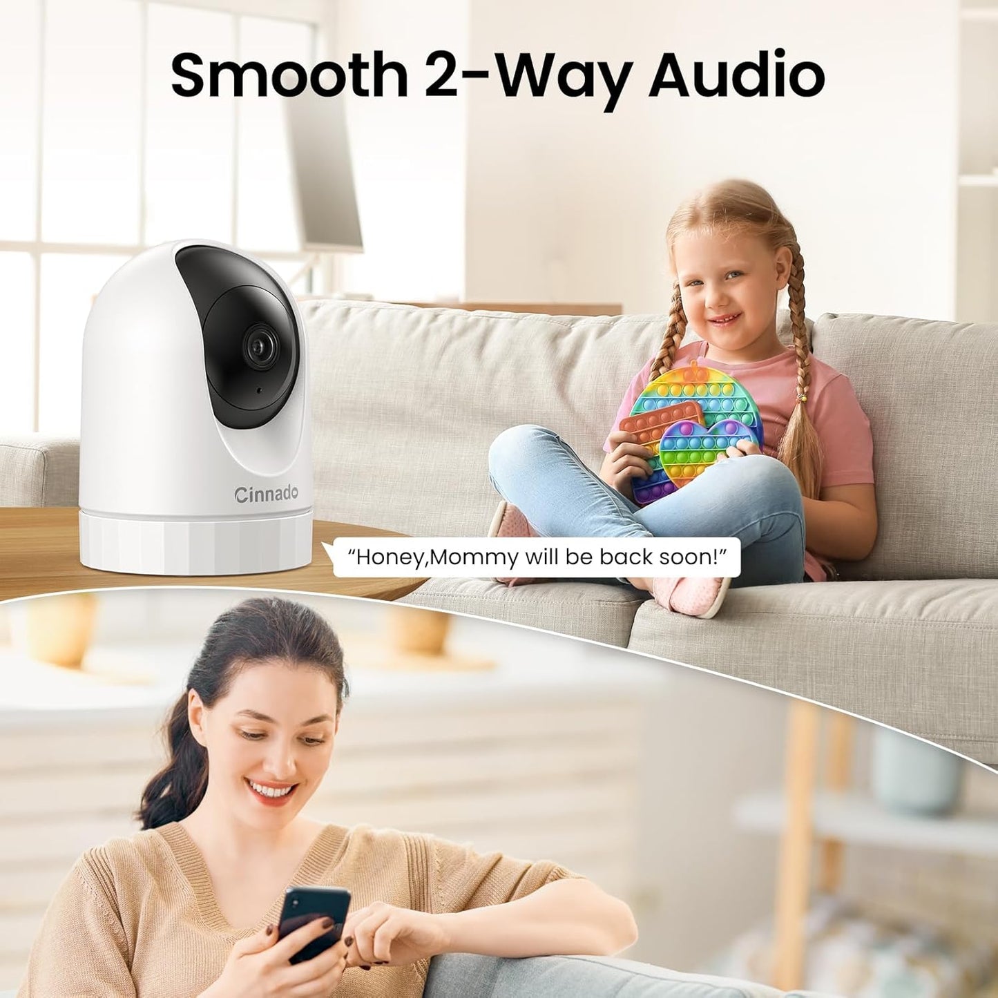 Cinnado Security Camera Indoor-2K 360° WiFi Cameras for Home Security,Pet/Dog/Baby Camera with Phone app, 2-Way Audio, Night Vision, 24/7 SD Card Storage, Works with Alexa & Google Home (2.4Ghz)-D1