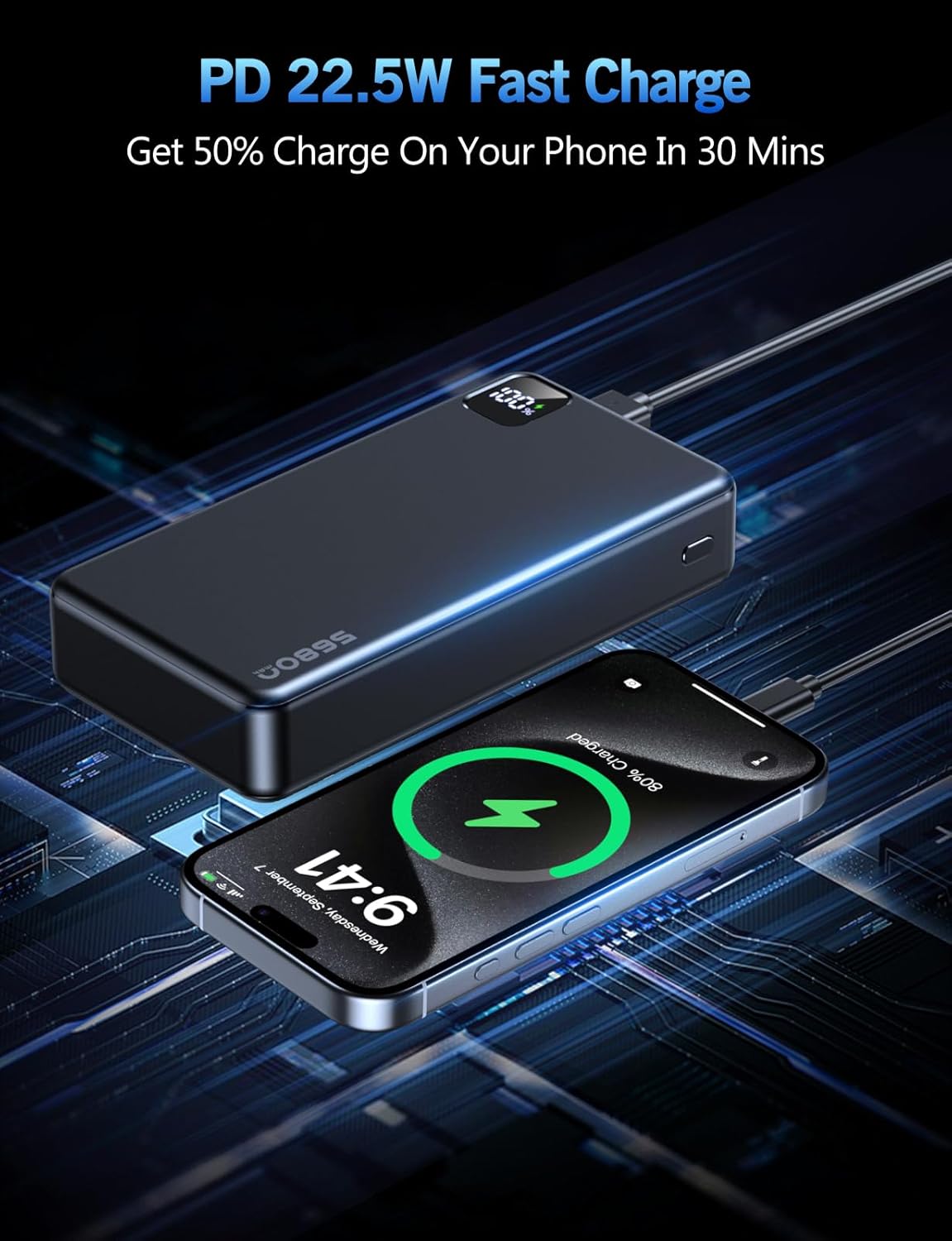 Portable Charger Power Bank, 56800mAh Portable Power Bank, PD 22.5 W Fast Charging Large Capacity Battery Pack for Travel Camping Essential Compatible with iPhone 17/16/15/14/13 Series, iPad-Black
