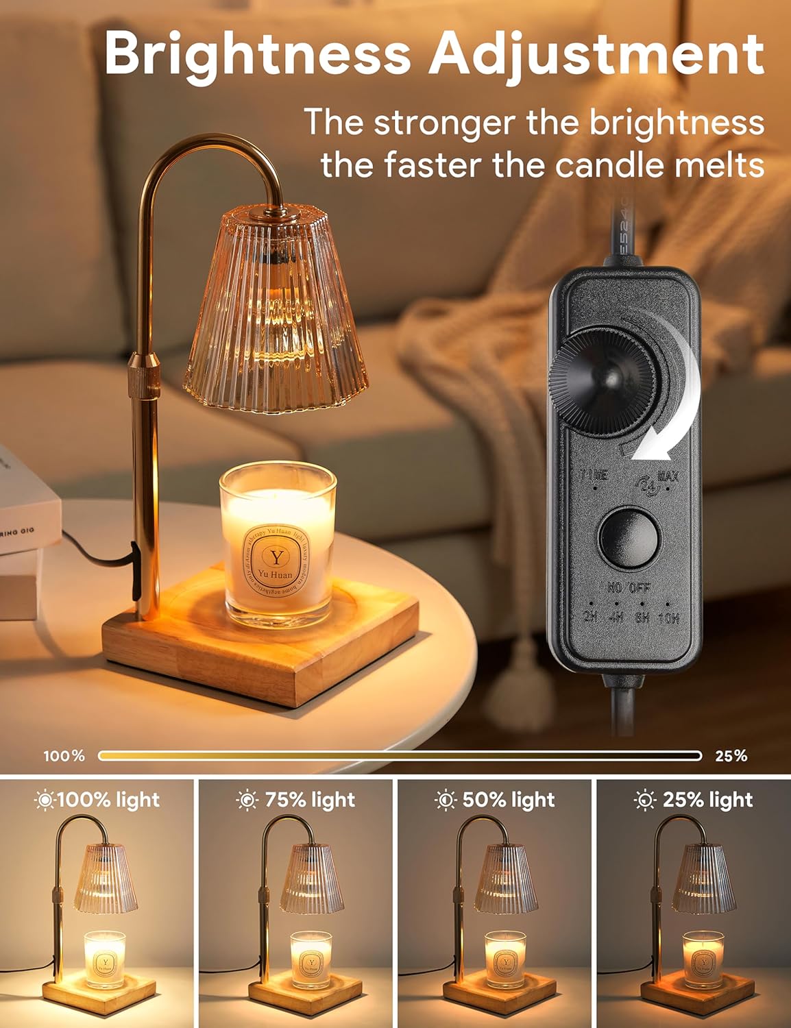 Candle Warmer Lamp with Timer, Dimmable Candle Warmer for Home Decor, Birthday Gifts for Women, Adjustable Height Wax Melts Warmer with 2 Bulbs