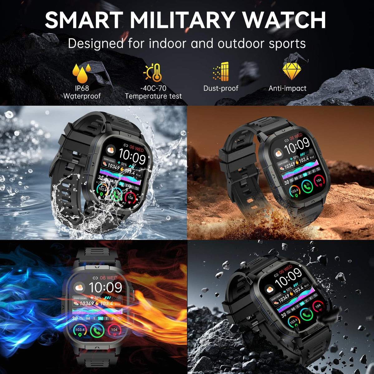 Smart Watch for Men – Fitness Tracker, Waterproof Military Digital Watch, Running & Sports, Answer Calls, Android & iPhone Compatible