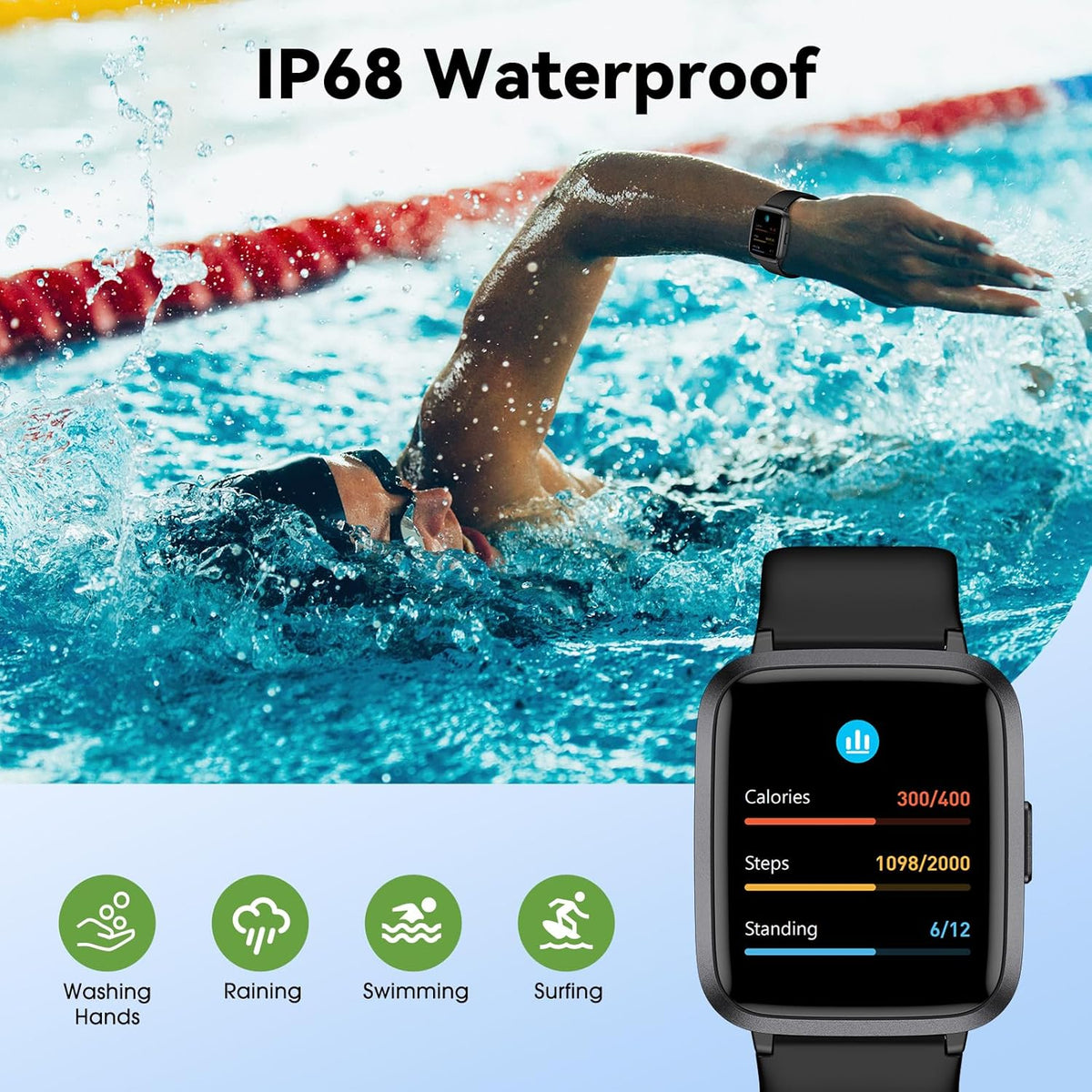 LIVIKEY Fitness Tracker Watch with Heart Rate Monitor, Activity Tracker with Pedometer, Sleep Monitor, Calories & Step Counter, IP68 Waterproof Smart Watches for Women Men Fitness Watch for Sports