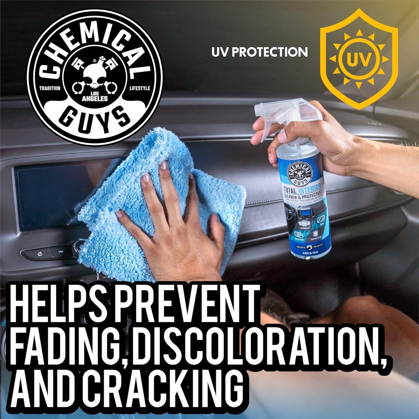 Chemical Guys Total Interior Cleaner & Protectant, Cleans & Protects Leather, Vinyl, Plastic, Rubber & Glass Streak-Free Finish for Cars, Trucks, SUVs, RVs & More - 16 oz