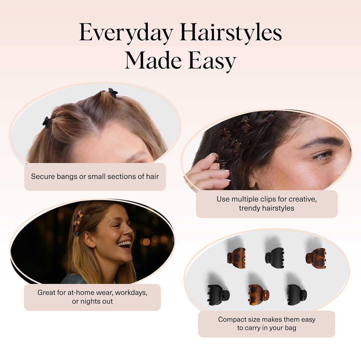 Kitsch Mini Claw Clips for Women - Stylish Small Hair Clips for Kids | Stays In Place Without Pulling or Snagging | Durable & Sturdy Plastic | Ideal Gifts for Women - Tortoise & Black, 6 Pcs