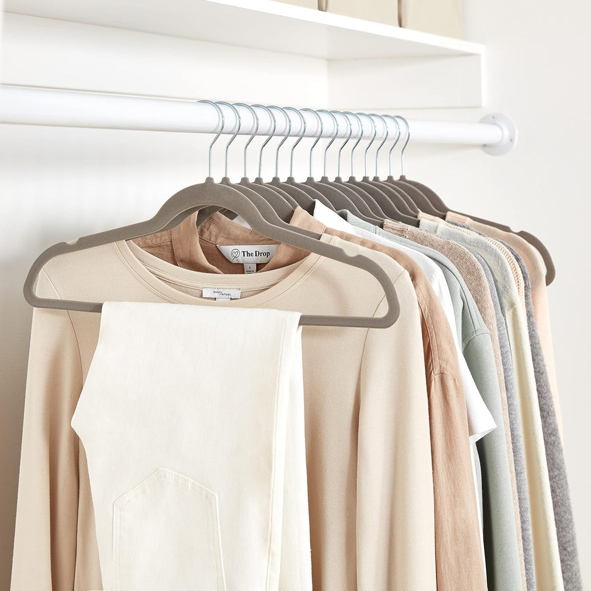 Basics 30-Pack Slim Velvet Non-Slip Suit Hangers – Space-Saving Clothes Hangers with Notched Shoulders & Sturdy Metal Core – Gray/Silver