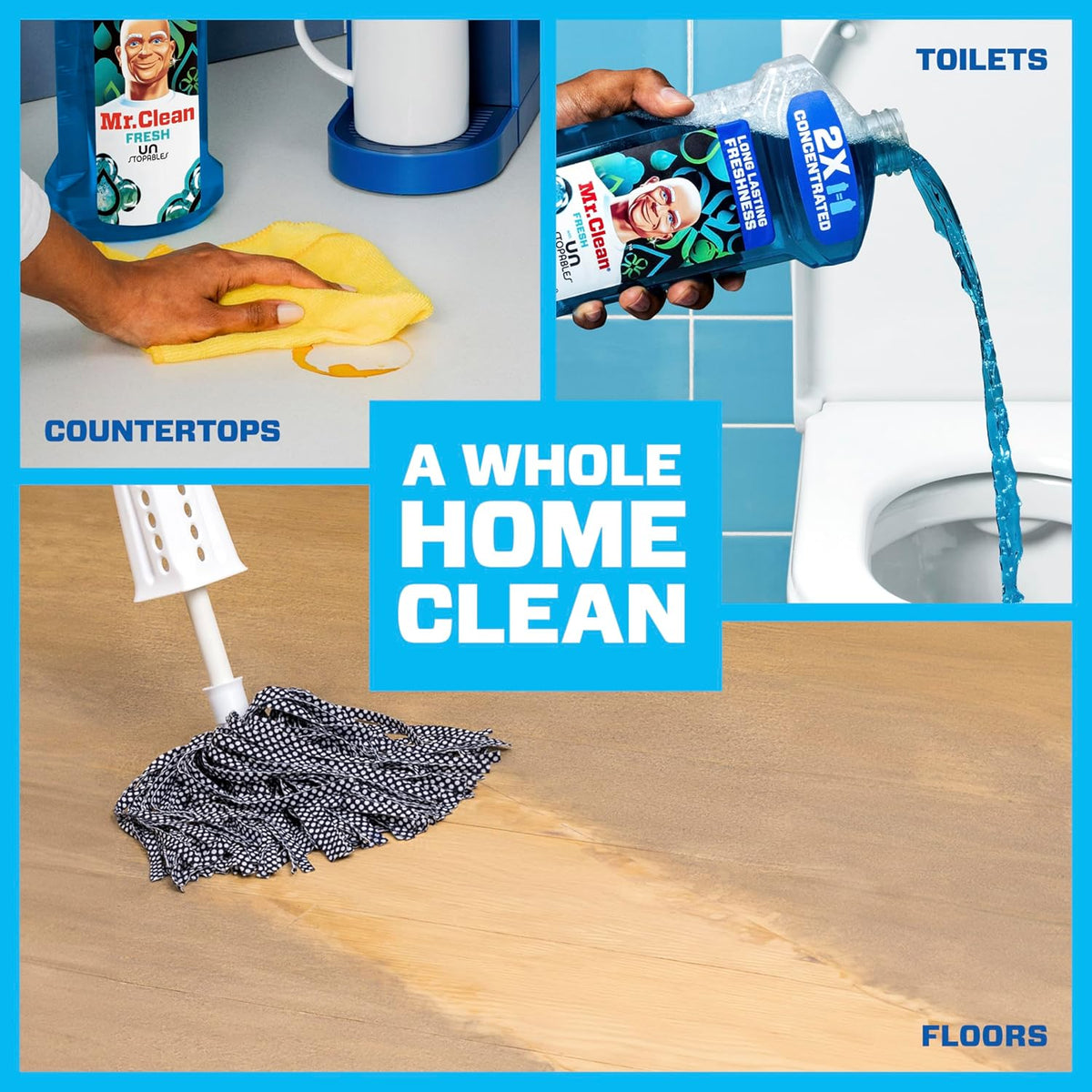 Mr. Clean All Purpose Cleaner, Floor Cleaner for Mopping Home, Bathroom, & Kitchen, Cleaning Liquid for Mop & Bucket, Cleaning Supplies, Multi-Surface Dilutable, Unstopables, 41oz