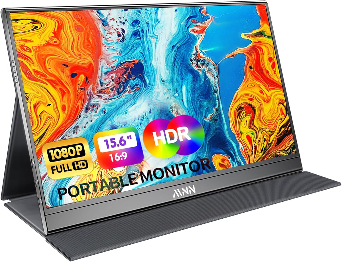 MNN Portable Monitor 15.6inch FHD 1080P USB C HDMI Gaming Ultra-Slim IPS Display w/Smart Cover & Speakers,HDR Plug&Play, External Monitor for Laptop PC Phone Mac (15.6'' 1080P)