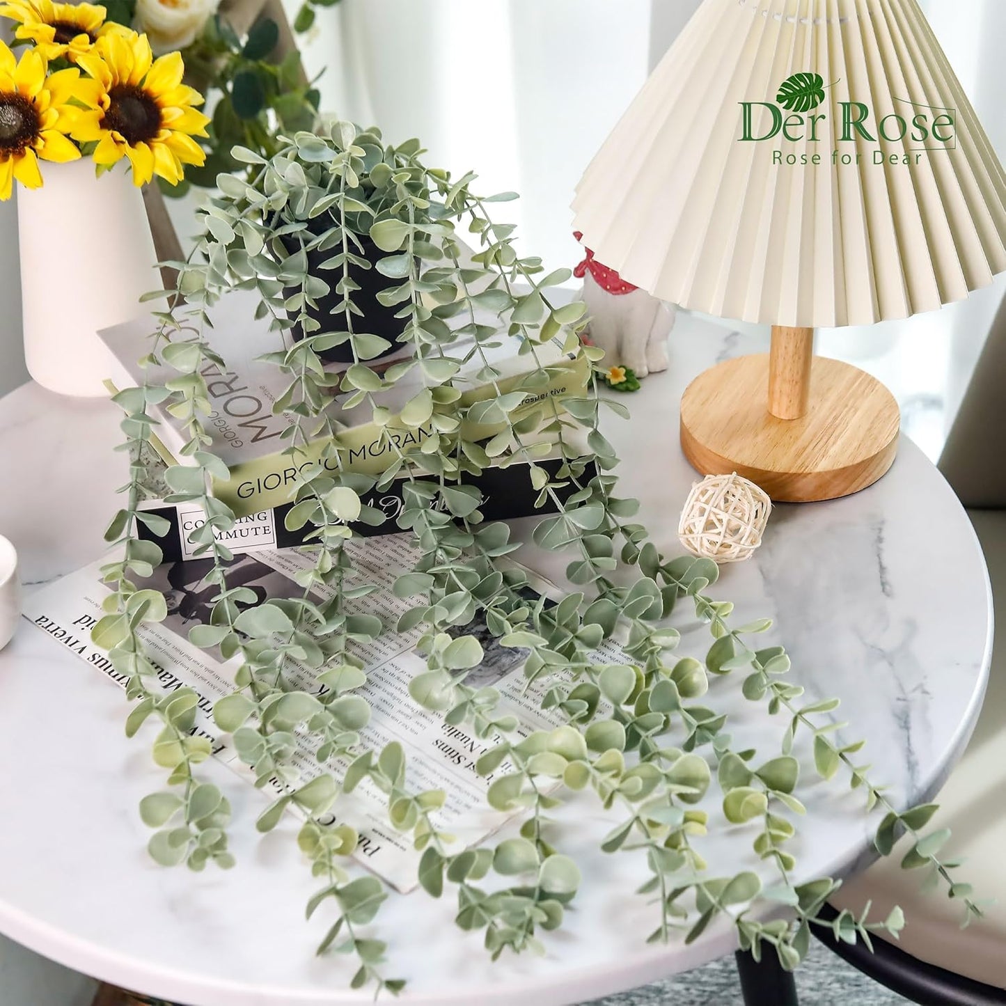 Der Rose 1Pcs Fake Plants Hanging Artificial Potted Faux Eucalyptus Plants for Modern Boho Farmhouse Bathroom Office Desk Wall Book Shelf Living Room Aesthetic Decor Indoor