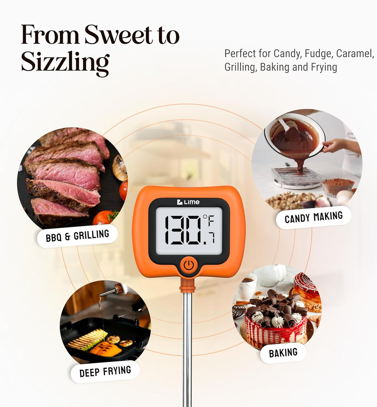 Digital Candy Thermometer with Pot Clip, 10" Long Stainless Steel Probe, Instant Read Kitchen Thermometer for Cooking, Baking, and Candy Making