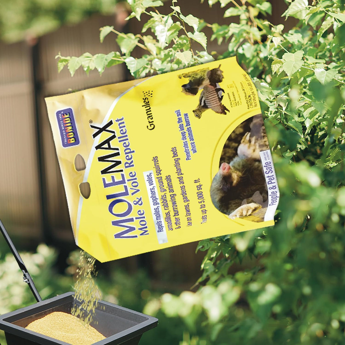 Bonide MOLEMAX Mole & Vole Repellent Granules, 10 lbs. Ready-to-Use, Outdoor Lawn & Garden Mole Control, People & Pet Safe