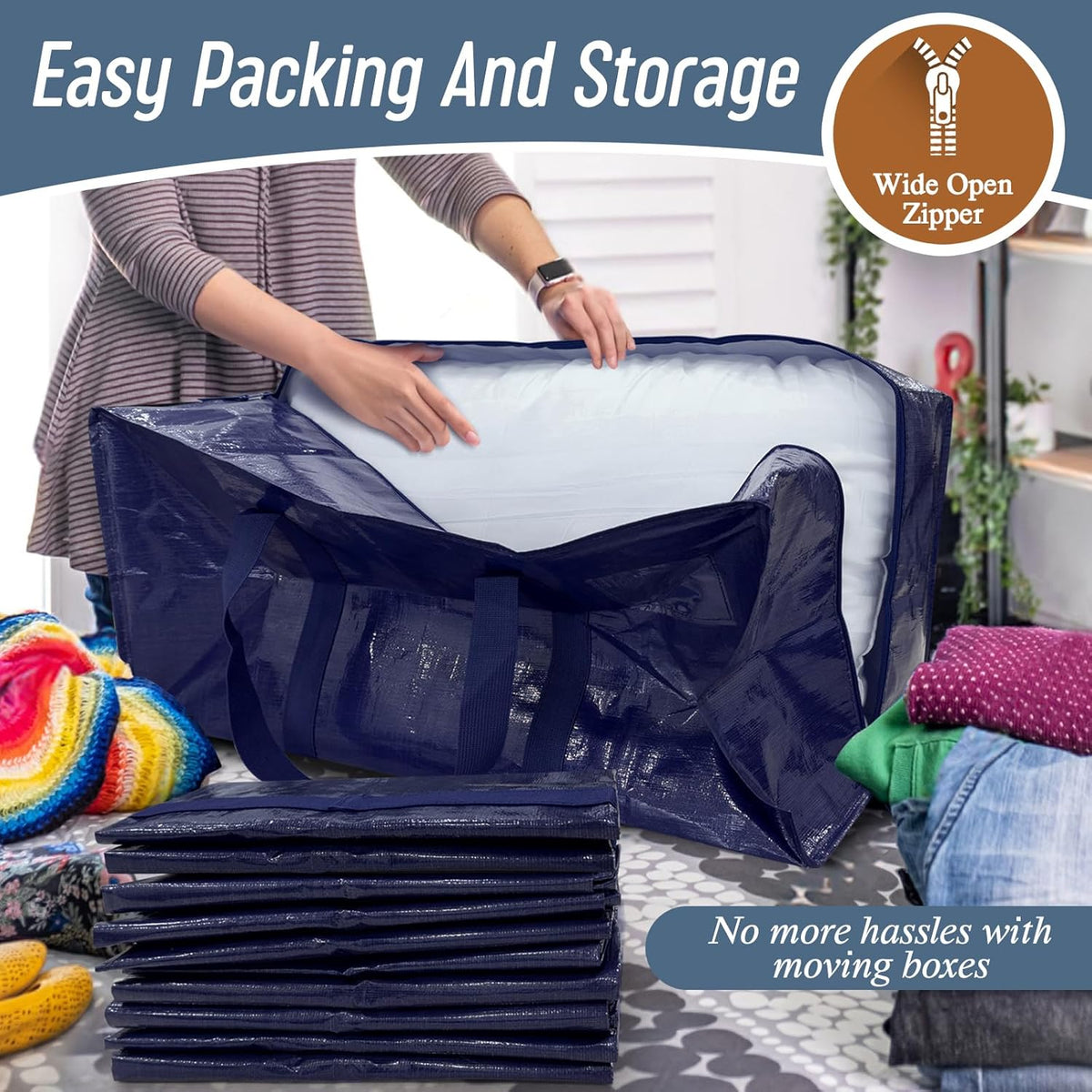 Fygrip 6-Pack Extra Heavy-Duty Large Moving Bags – Waterproof Storage Totes with Reinforced Zippers & Handles