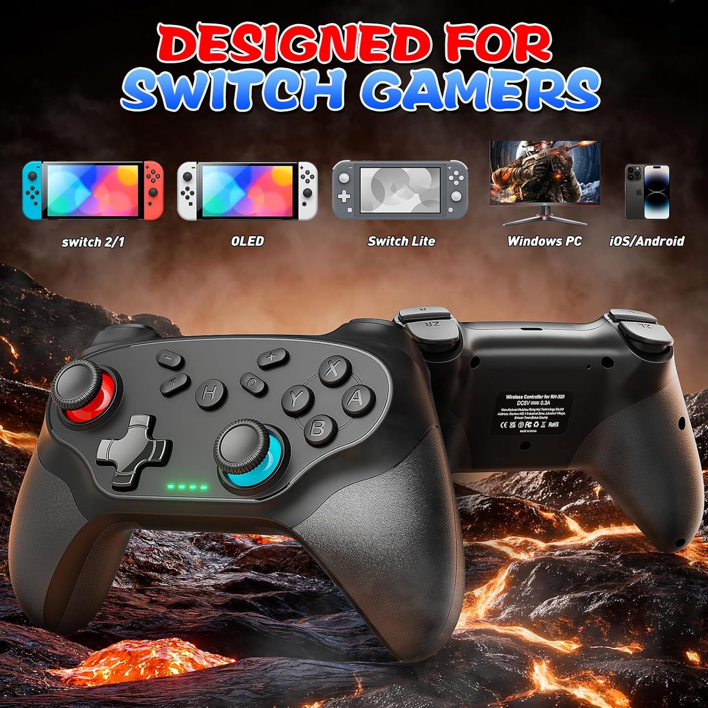 Nonbliep 2 Pack Wireless Controller for Nintendo Switch 2/1 Lite/OLED and PC, with Bluetooth, Turbo, Gyro Axis, Dual Vibration, and Screenshot, Compatible with Steam and Switch 2/1