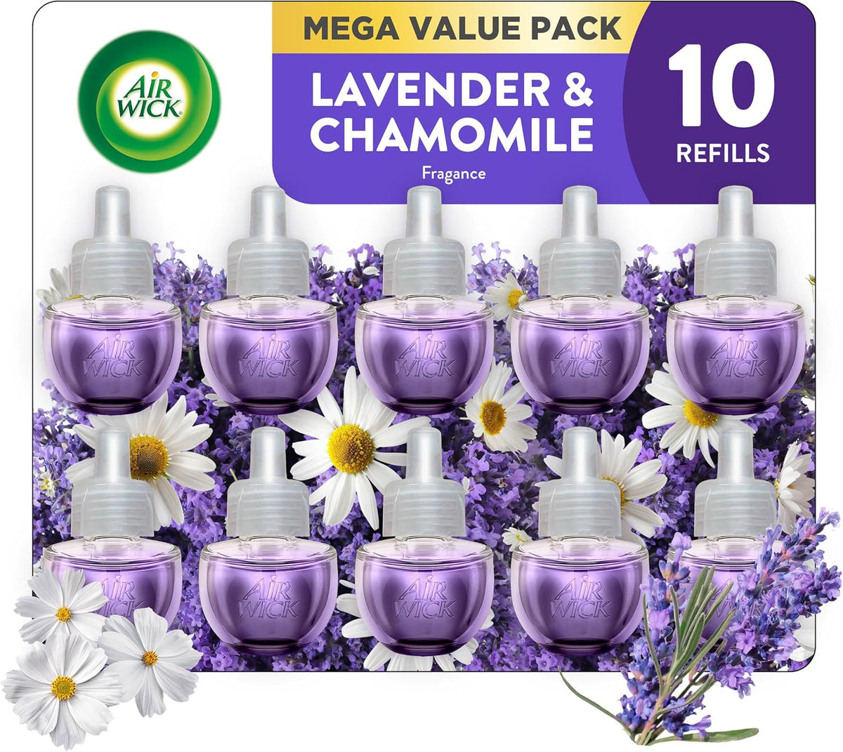 Air Wick Plug in Scented Oil Refill, 10ct, Lavender & Chamomile, Air Freshener, Essential Oils, Eco Friendly