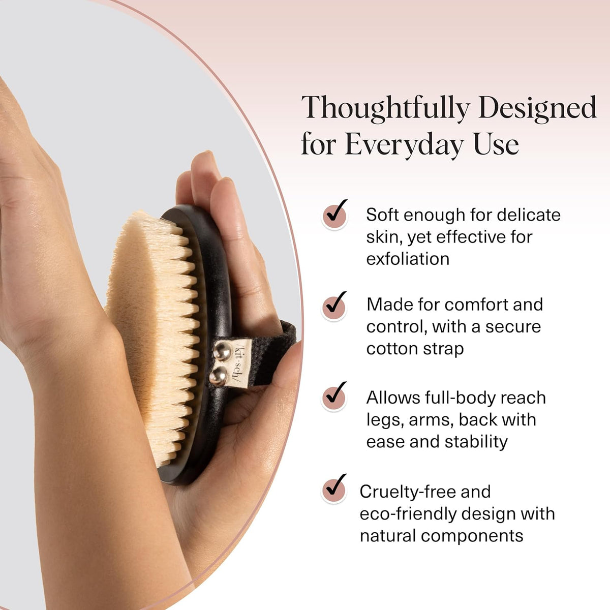 Kitsch Dry Brushing Body Brush for Lymphatic Drainage- Soft Bristles - Reduces Cellulites, Removes Dry Skin and Improves Blood Circulation, Body Exfoliator Scrubber for Glowing Skin, Sauna Accessories
