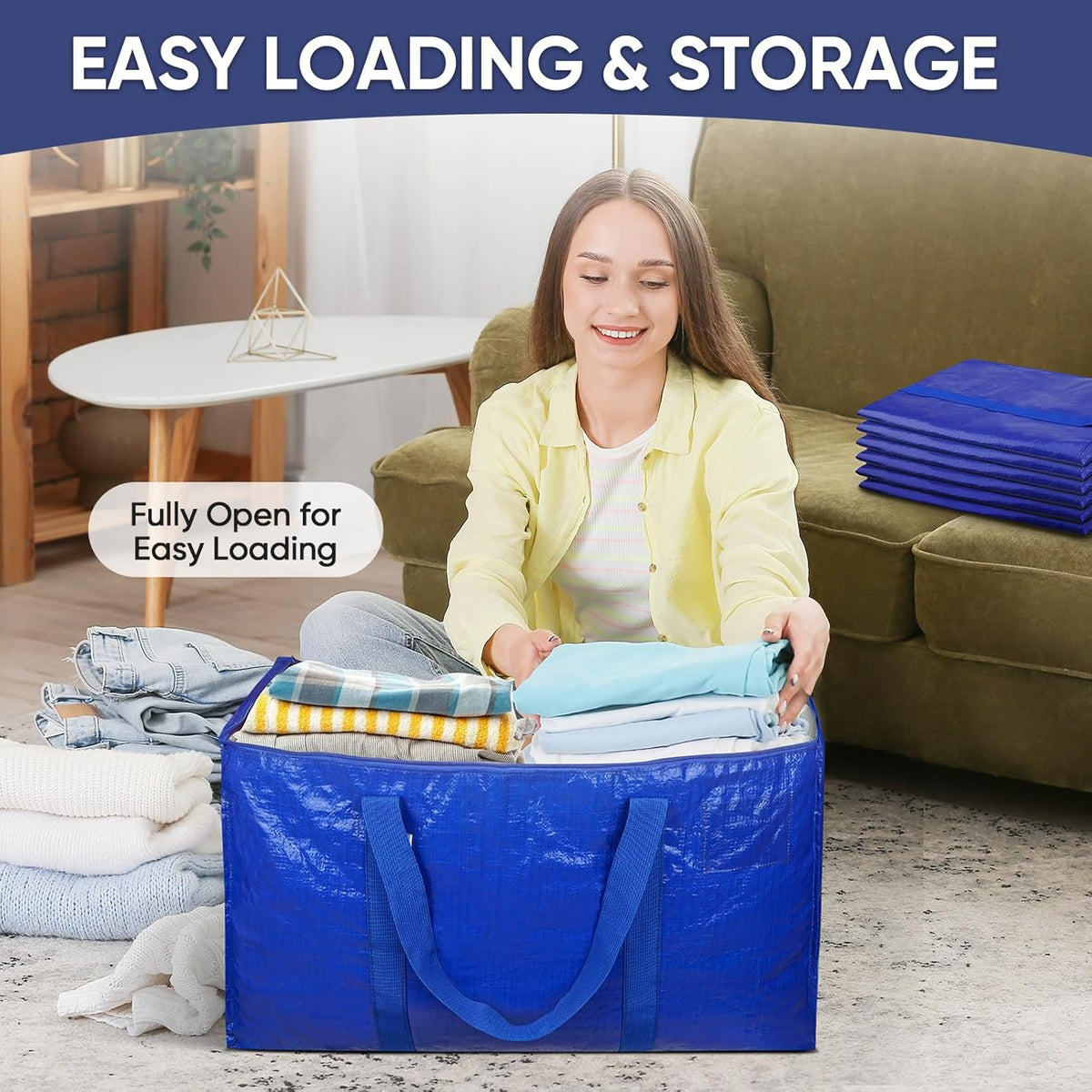 TICONN 6-Pack Extra Large Moving Bags with Zippers & Handles – Heavy-Duty Waterproof Storage Totes (24-Gallon)