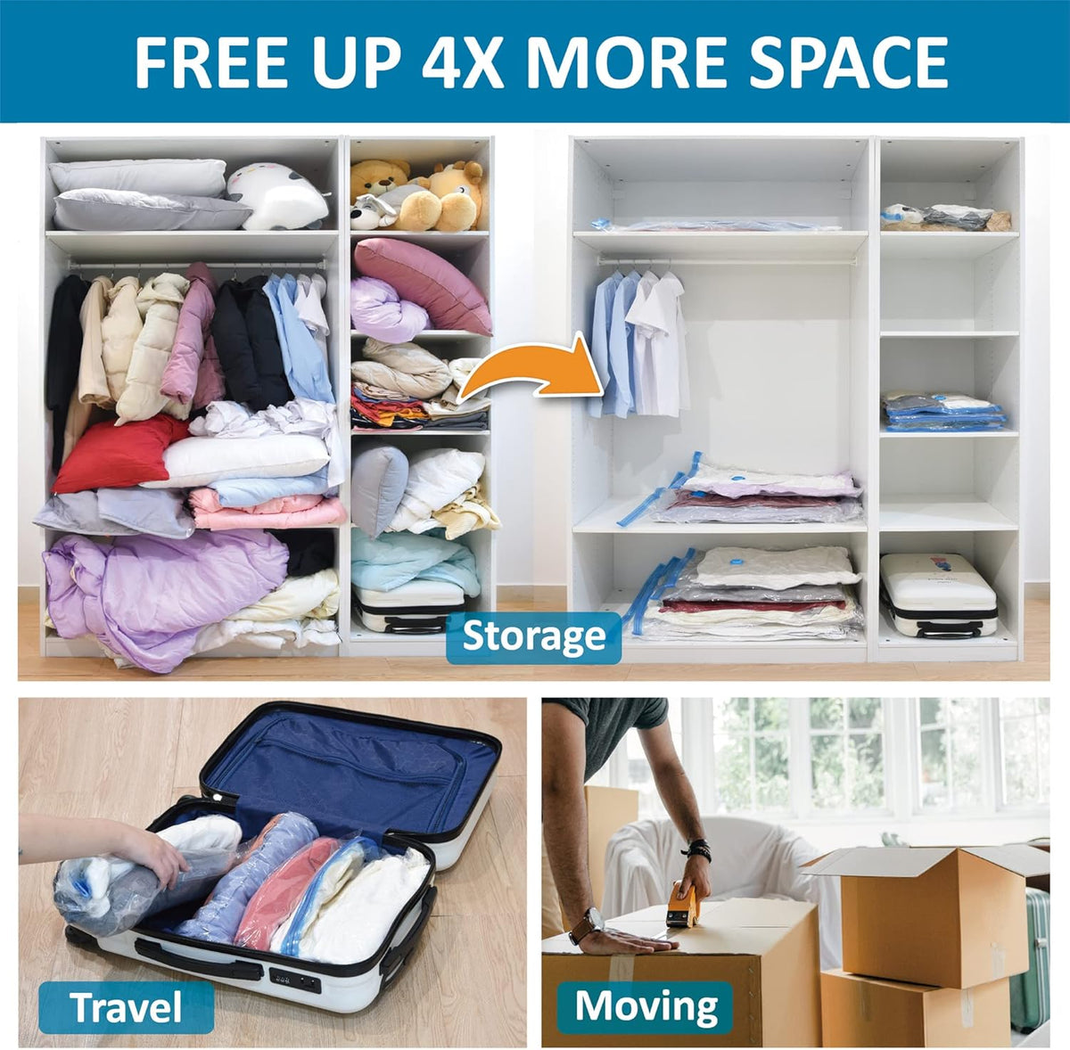 20-Pack Vacuum Storage Bags with Hand Pump – Space Saver Bags for Comforters, Blankets & Clothes
