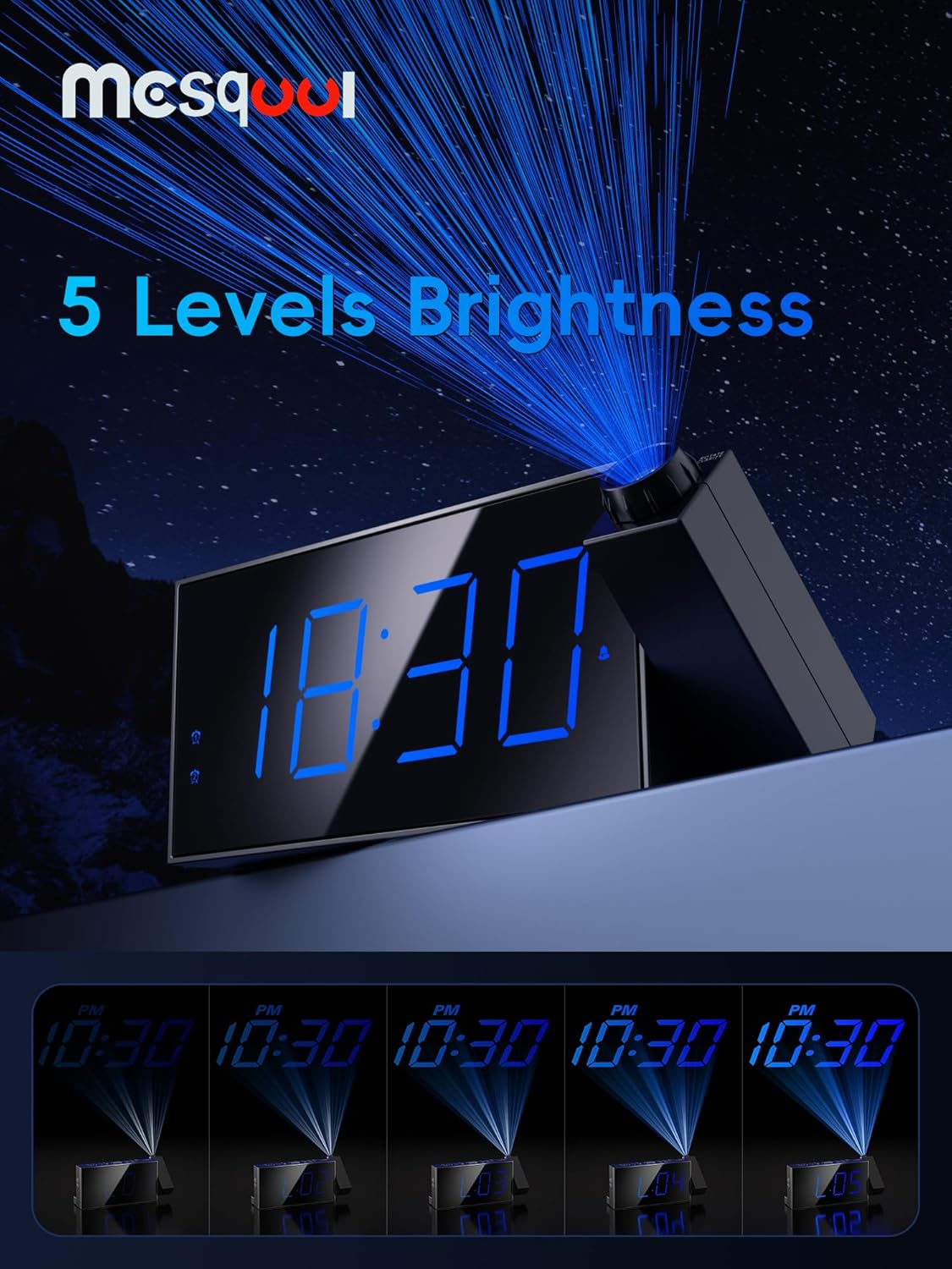 Digital Projection Alarm Clocks for Bedrooms - Large LED Display, 180Β° Rotatable Projector, 5-Level Dimmer,USB Charger,Battery Backup,Loud Dual Alarms for Kids Elderly,Heavy Sleepers,Snooze,12/24H,DST