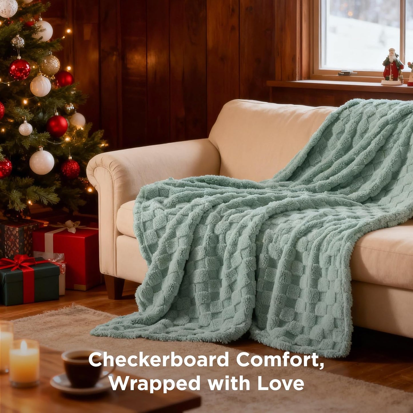 Bedsure GentleSoft Sage Green Throw Blanket for Couch - Checkered Fleece Blankets Christmas Gifts for Women Men Girls, Cute Soft Cozy Throw for Bedroom Home Decor Gifts, 50x60 Inches