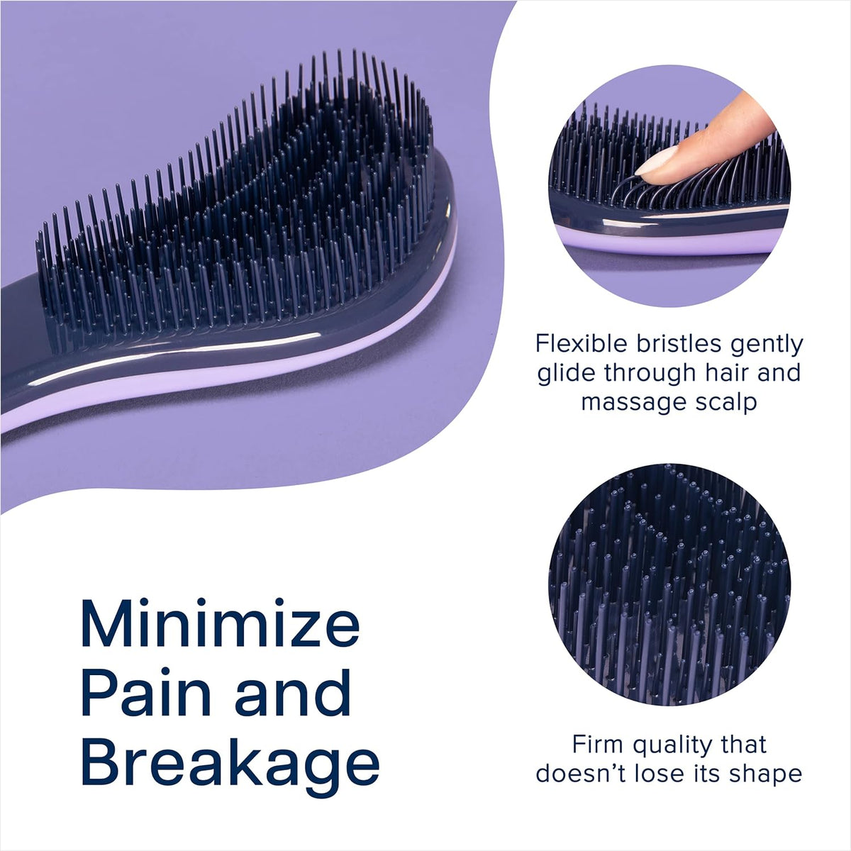 Crave Naturals Glide Thru Hair Brush - Detangler Brush for Curly, Straight, Wet or Dry Hair - Gentle Detangling Brushes for Adults, Kids, Toddlers - Hair Accessories for Women, 7.5x3 - Purple