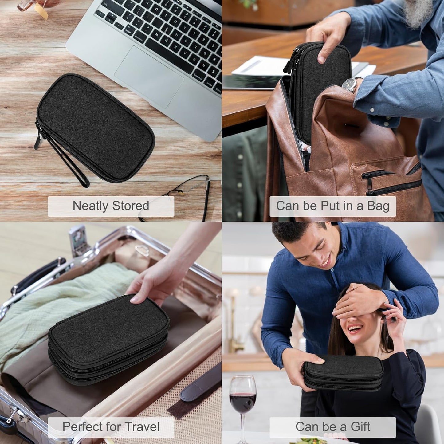 FYY Travel Cable Organizer Pouch Electronic Accessories Carry Case Portable Waterproof Double Layers All-in-One Storage Bag for Cord, Charger, Phone, Earphone Black
