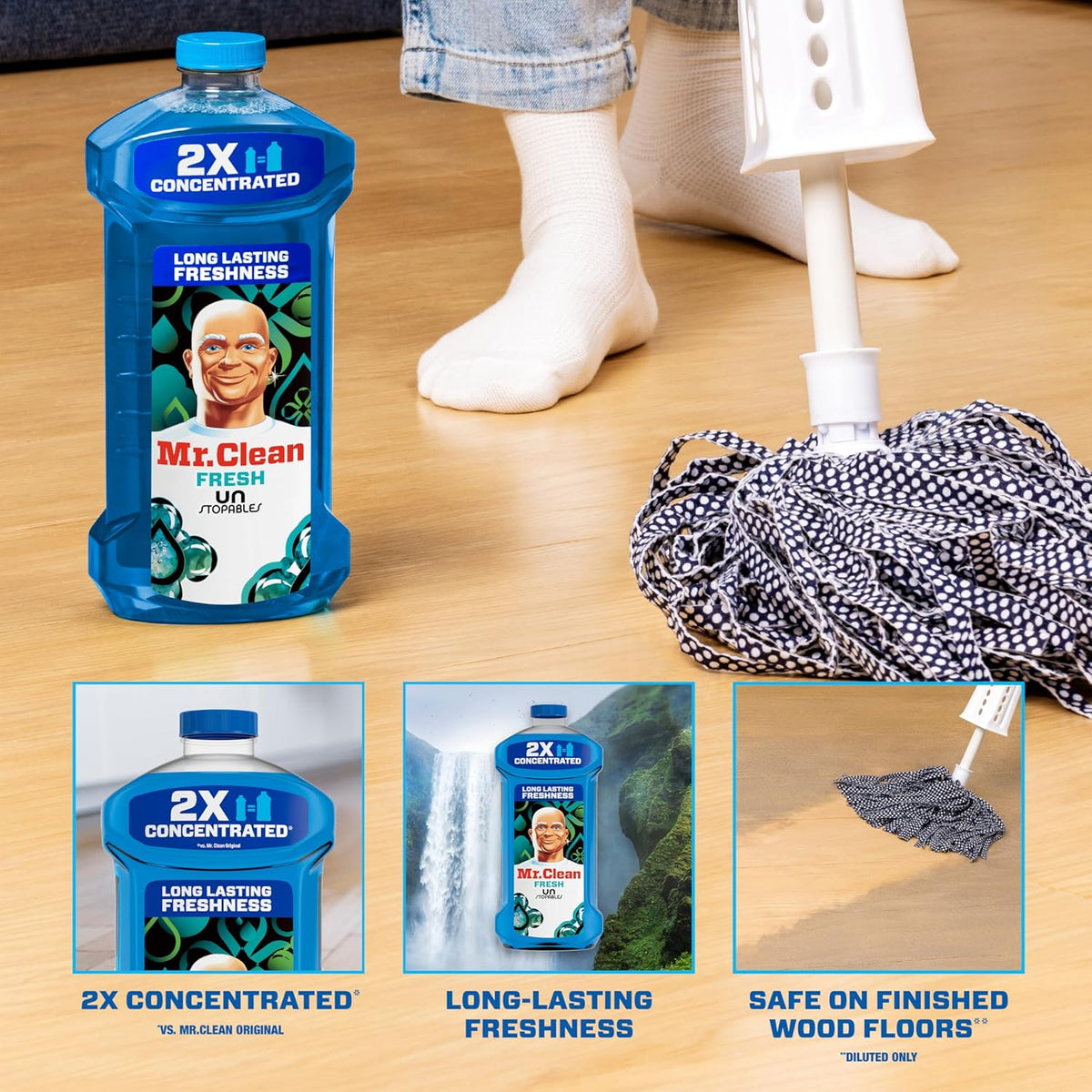 Mr. Clean All Purpose Cleaner, Floor Cleaner for Mopping Home, Bathroom, & Kitchen, Cleaning Liquid for Mop & Bucket, Cleaning Supplies, Multi-Surface Dilutable, Unstopables, 41oz