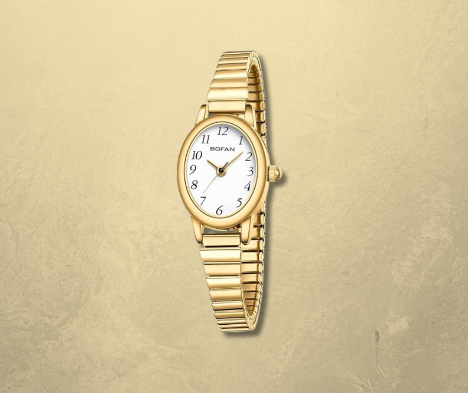 BOFAN Small Gold Watch for Women – Easy Read Quartz, Stainless Steel Expansion Band, Waterproof