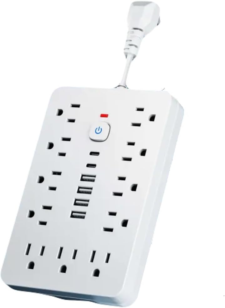 Versatile 17-in-1 Power Hub with Surge Protection - Includes 11 AC Outlets, 4 USB Ports & 2 Type-C