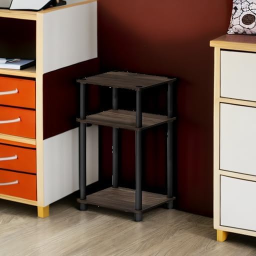 Furinno JUST Side Table, 3-Tier End Table, Open Shelves Night Stand, Bedside Table, Toolless Assembly, for Living Room, Bedroom, Bathroom, Columbia Walnut