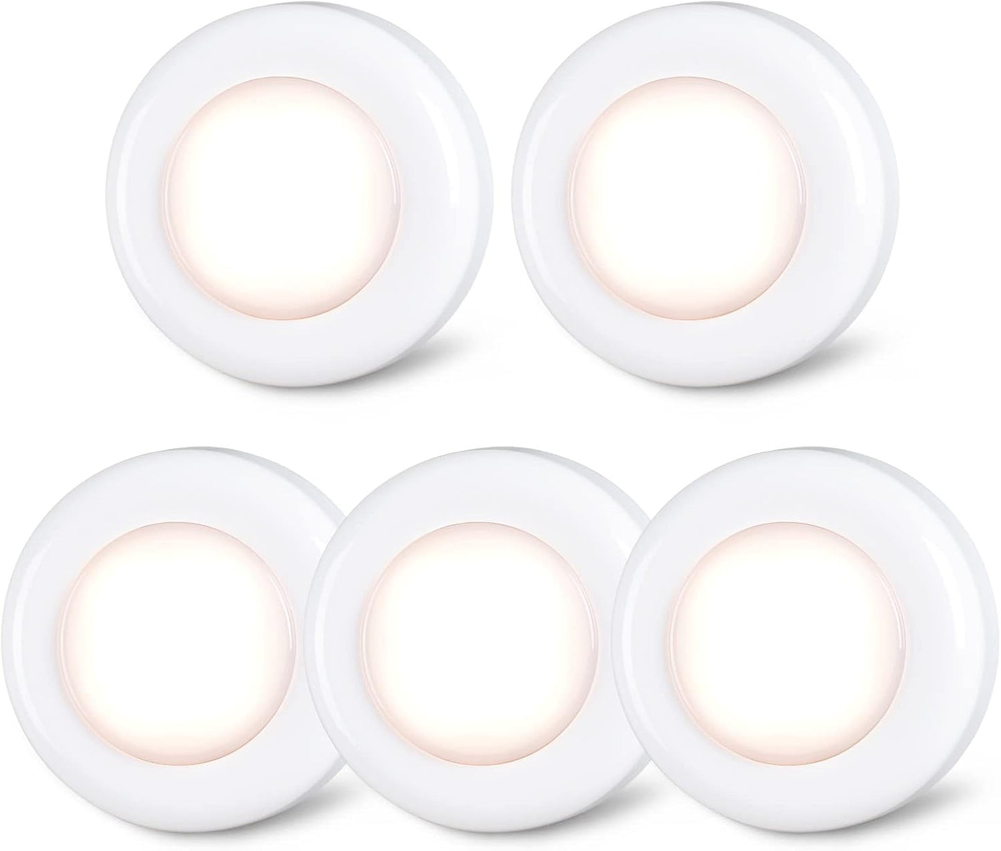 STAR-SPANGLED Push Tap Light, 2.8” Mini Night Touch LED Puck Lamp, Portable Under Cabinet Lighting AAA Battery Operated Powered, DIY Stick On Lights for Closet, Counter, Kitchen, Warm White, 5 Pack