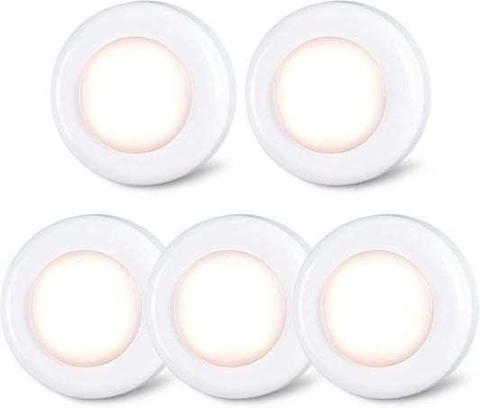STAR-SPANGLED Push Tap Light, 2.8” Mini Night Touch LED Puck Lamp, Portable Under Cabinet Lighting AAA Battery Operated Powered, DIY Stick On Lights for Closet, Counter, Kitchen, Warm White, 5 Pack